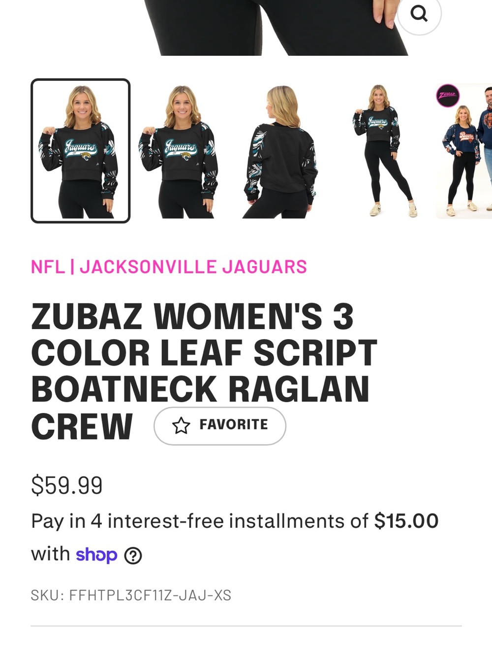Women's Jacksonville Jaguars Black Script Boatneck Raglan Crew
